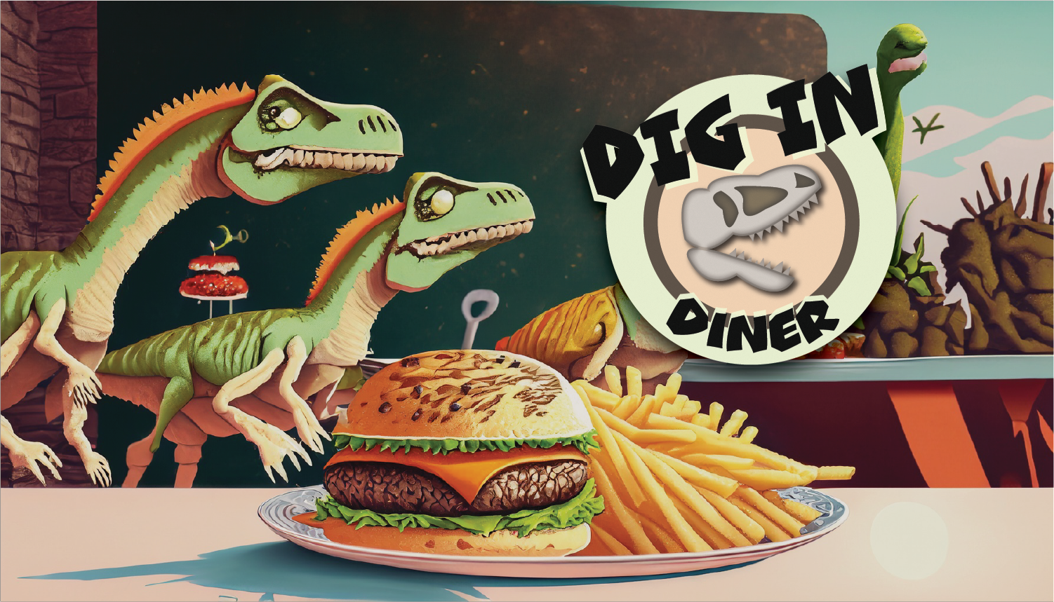 Dinosours and a burger